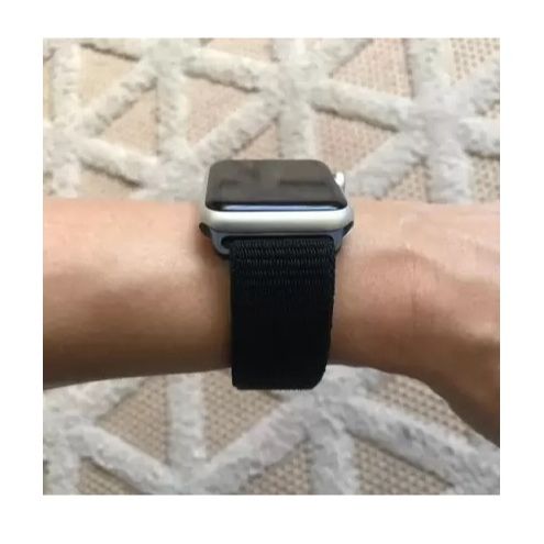 Mesh Soft Breathable Woven Nylon Sports Loop Strap Band for Appl Watch 42mm Series 1,2,3 & i Watch 44mm Series 4 ,5-jet Black
