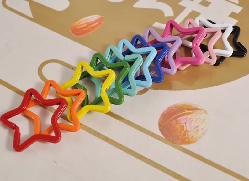 Star Key Ring 30x35mm Colorful Planted Key Circle Ring Big Star Key Split Rings For Making Keychain Connector Chain