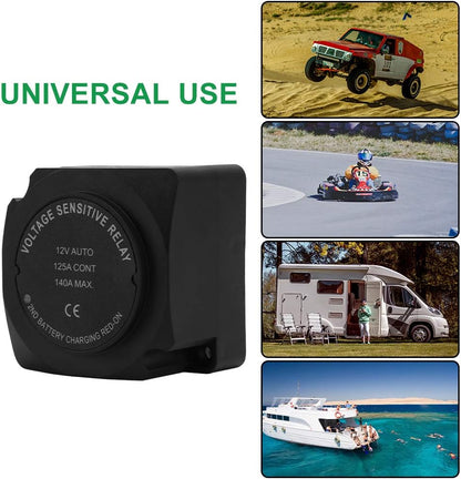 12V Dual Battery Isolator VSR/Voltage Sensitive Relay Waterproof Smart Battery Isolator for Car Boat Truck Pontoon Camper Van RZR UTV 12 Volt 140Amp