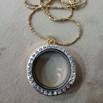Rose Gold Circle Magnetic Floating Charm Locket 30mm x 30mm with 25 Inches Chain Pendant A One Gift