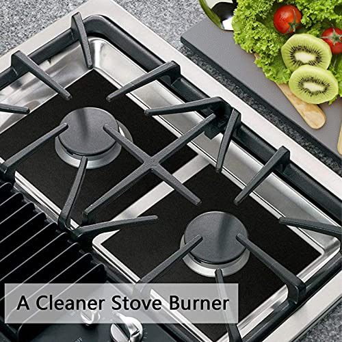 Gas Stove Hob Burner Liners Mat Covers Set of 3 - 100% Non-Stick Mats, Heavy Duty, Reusable Heat Resistant for Gas, Charcoal or Electric Kitchen chula Grills Range Protectors - Easy to Clean - 15.75 x 13-Inch, Black