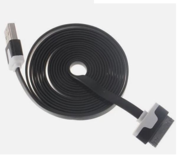 30-Pin USB Charging Cable for iPhone 4 / 4S – Flat Design Fast Sync & Charge Cable (Black, Durable Data Cable)