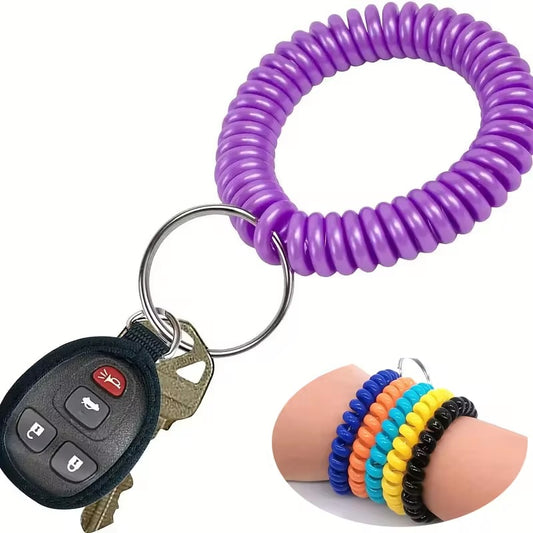 Creative Colorful Spiral Keychain Wrist Ring Spring Wrist Coil Bracelets Keyrings For Car Shopping Outdoor Sports Key Holder