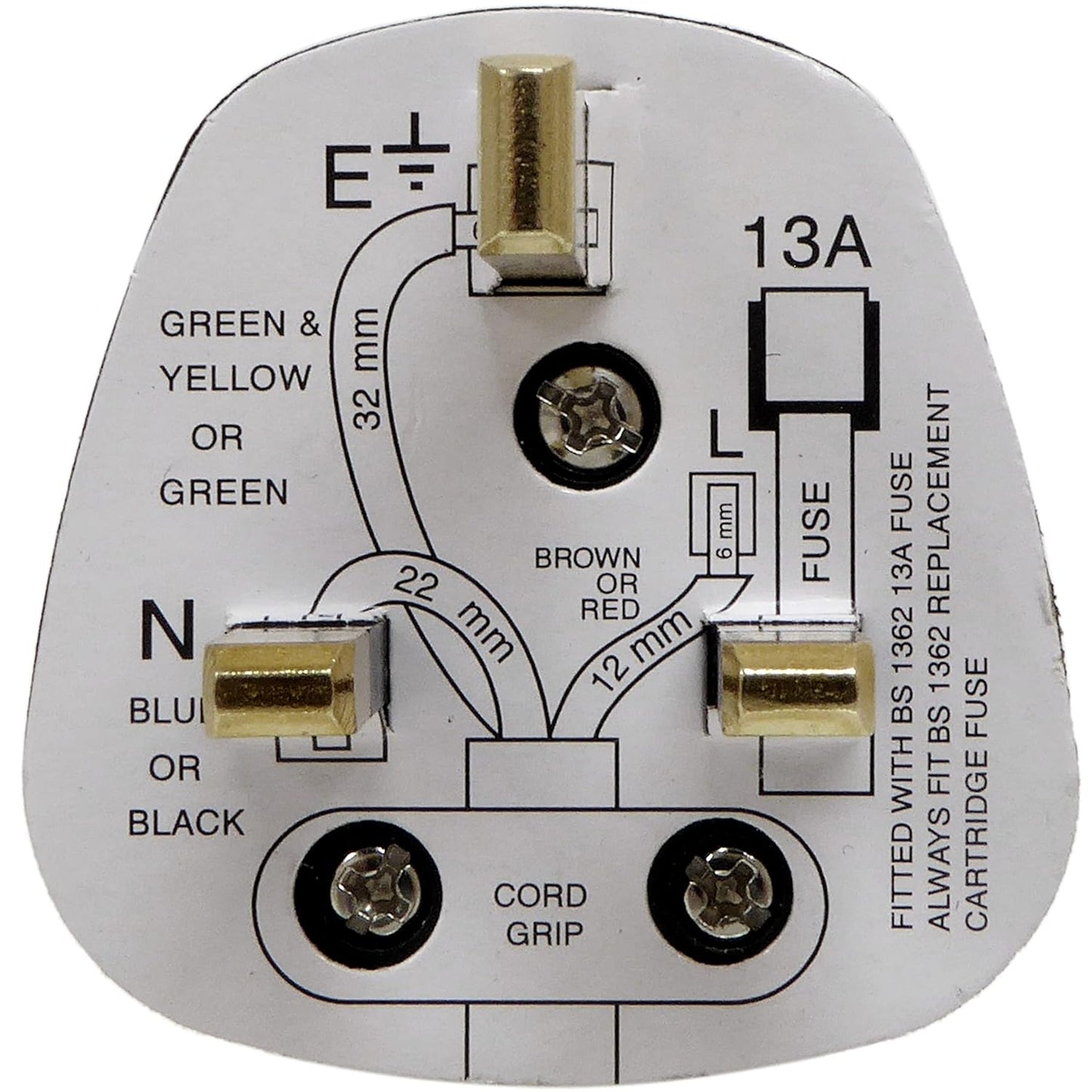 13 Amp Fused Plug Top Black –  3 Pin Type G Mains Plug with Cord Grip | BS1363 Compliant
