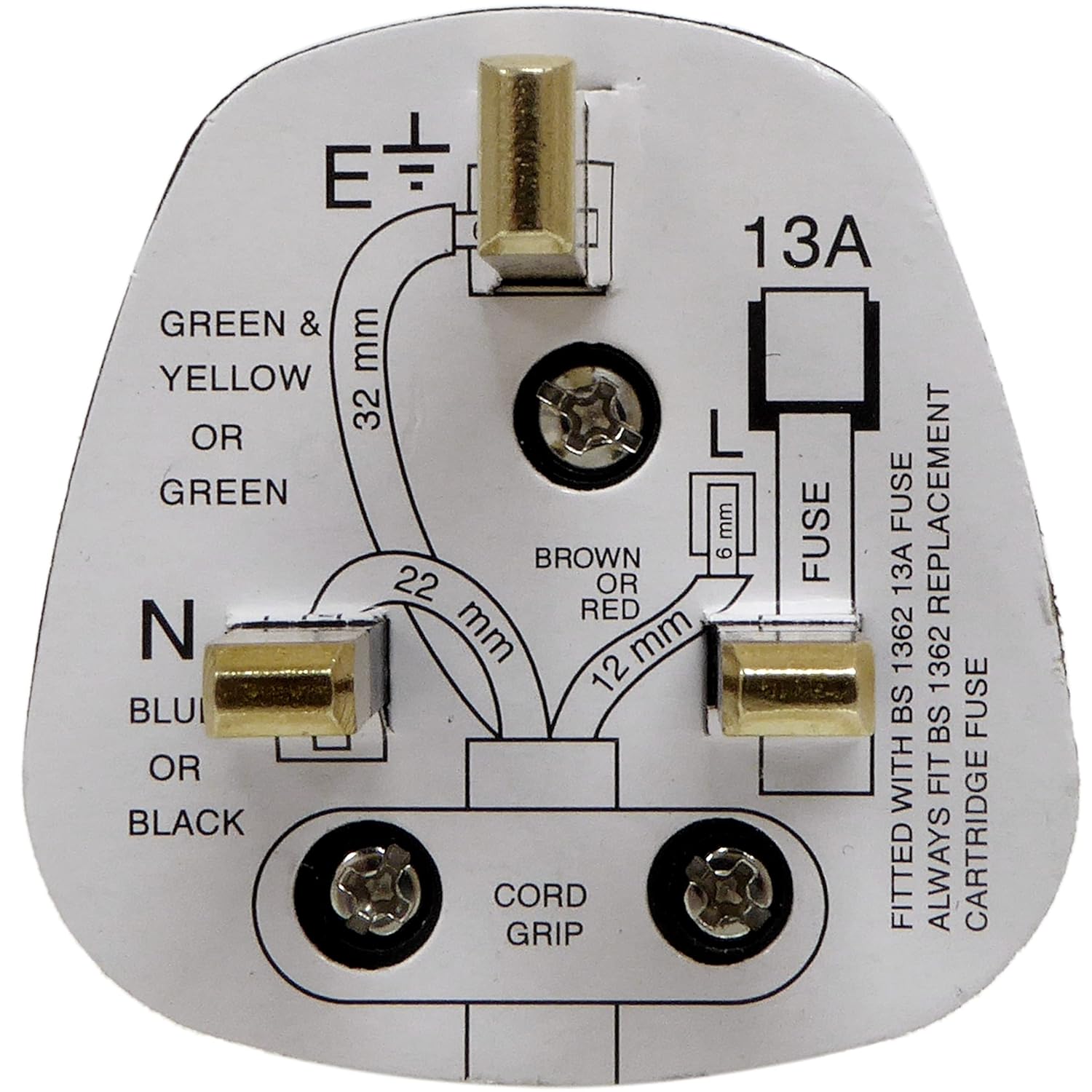 13 Amp Fused Plug Top Black –  3 Pin Type G Mains Plug with Cord Grip | BS1363 Compliant