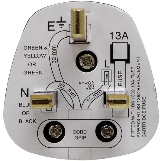 13 Amp Fused Plug Top Black –  3 Pin Type G Mains Plug with Cord Grip | BS1363 Compliant