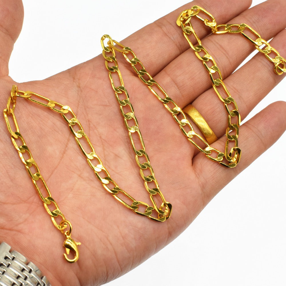 Golden Color Flat Figaro Chain Necklace 20 Inch (50cm) – Fashion Jewelry for Women