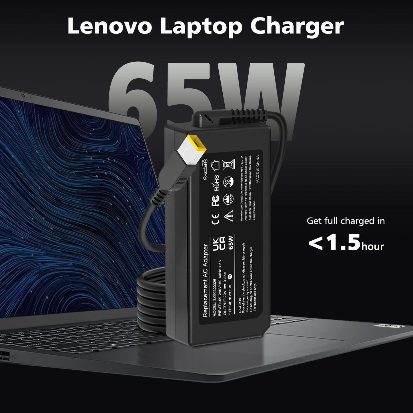 65W Lenovo ThinkPad Laptop Charger,  20V 3.25A 65W Replacement AC Adapter Power Supply for T430 T440 T450 T460 T560 E431 E440 E531 E540