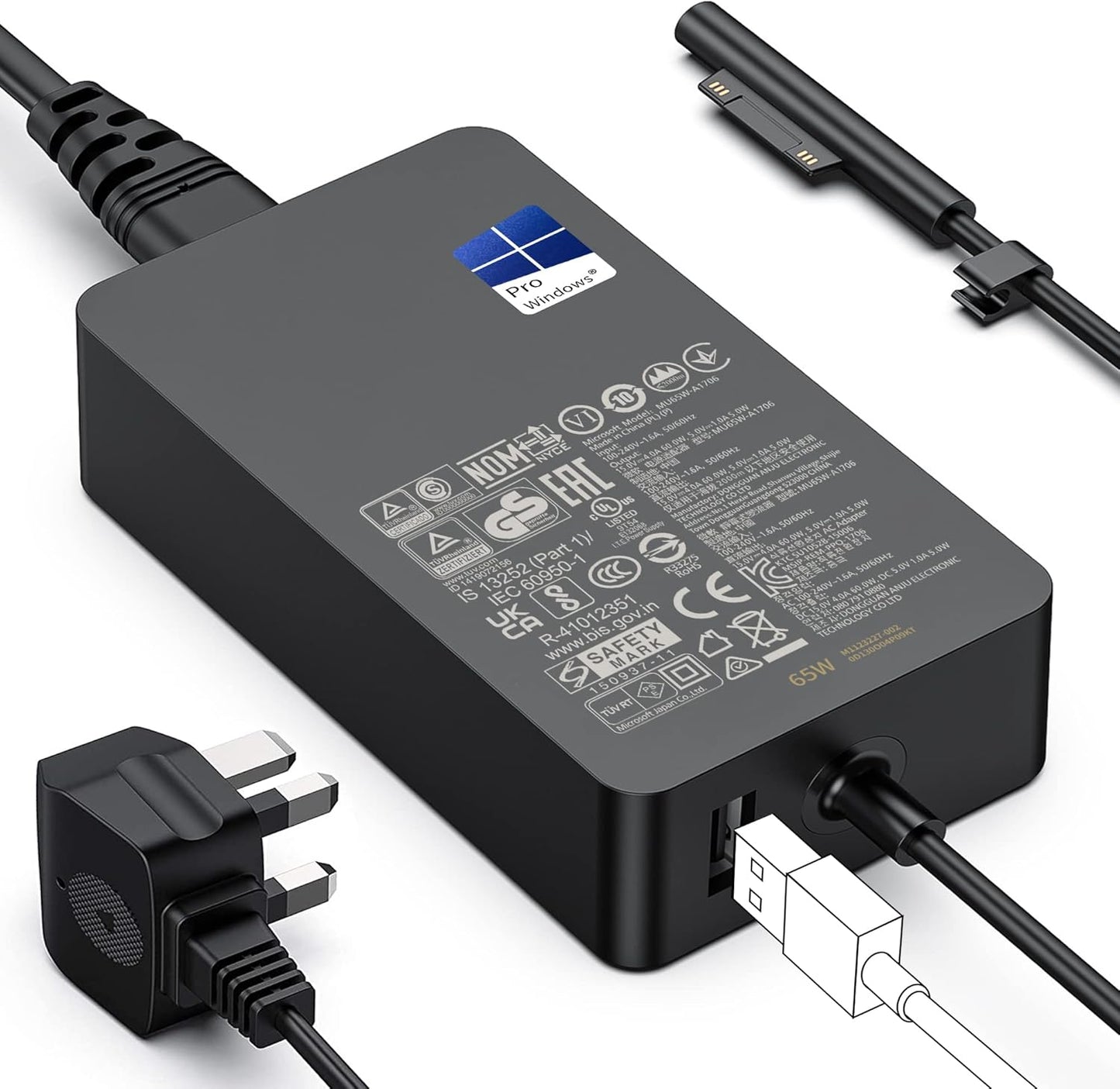 ⚡ Surface Pro Charger 65W (15V 4A) – Original Branded  Fast Power Supply Adapter | Compatible with Surface Pro 3 / 4 / 5 / 6 / 7 / 7+ / Surface Laptop / Surface Book | Magnetic Connector | Black
