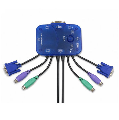 Branded Used KVM 2-Port Switch KVM-102-01 VGA PS/2 with Cables | Control 2 PCs with 1 Monitor, Keyboard & Mouse
