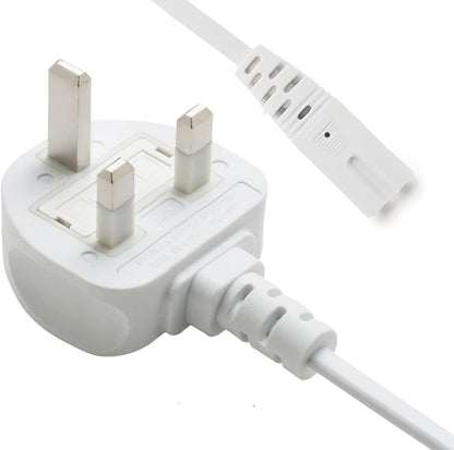 2 Pin Mains Cable IEC C7 UK Plug – 3 Meter White Power Cable for TV, Printer, Laptop Charger, PS4, PS5 & Xbox