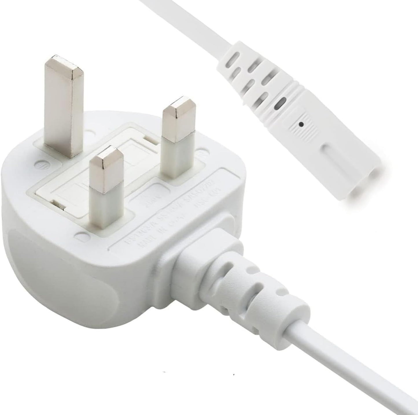 2 Pin Mains Cable IEC C7 UK Plug – 3 Meter White Power Cable for TV, Printer, Laptop Charger, PS4, PS5 & Xbox