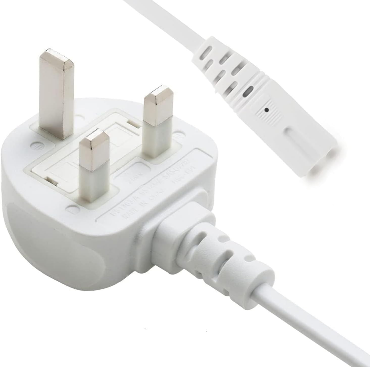 2 Pin Mains Cable IEC C7 UK Plug – 3 Meter White Power Cable for TV, Printer, Laptop Charger, PS4, PS5 & Xbox