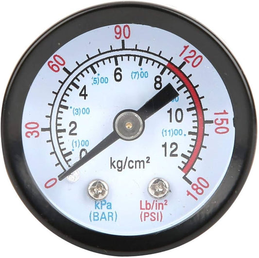 Air Compressor Pressure Gauge, 3/8" , 9.53mm Male NPT Connection, 1.7in Dial Size, 0~180 PSI, 0~12Bar, Pressure Measuring Meter for Screw Compressor, Piston Compressor.