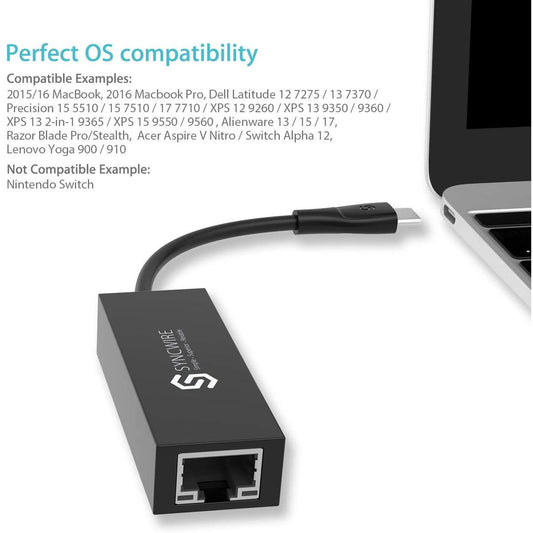 USB Type-C to Ethernet Adapter - Syncwire USB-C & Thunderbolt 3 Port Compatiable 101001000 RJ45 Gigabit LAN Network Adapter