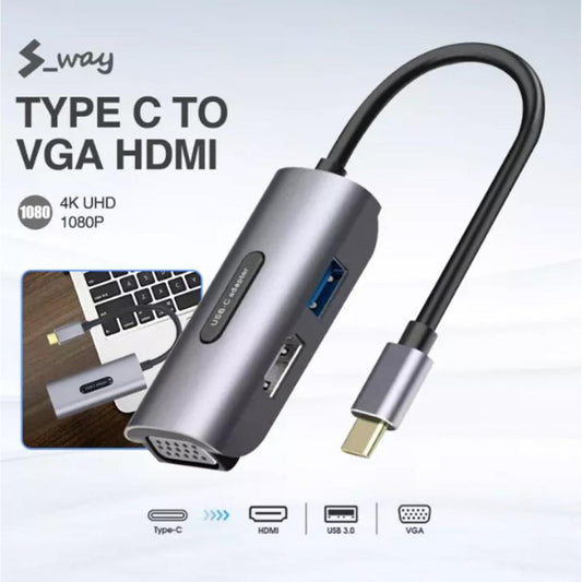 TYPE-C to HDMI+VGA+USB3.0 Conversion Cable Three-In-One HDMI High-Definition Cable VGA Projector Cable