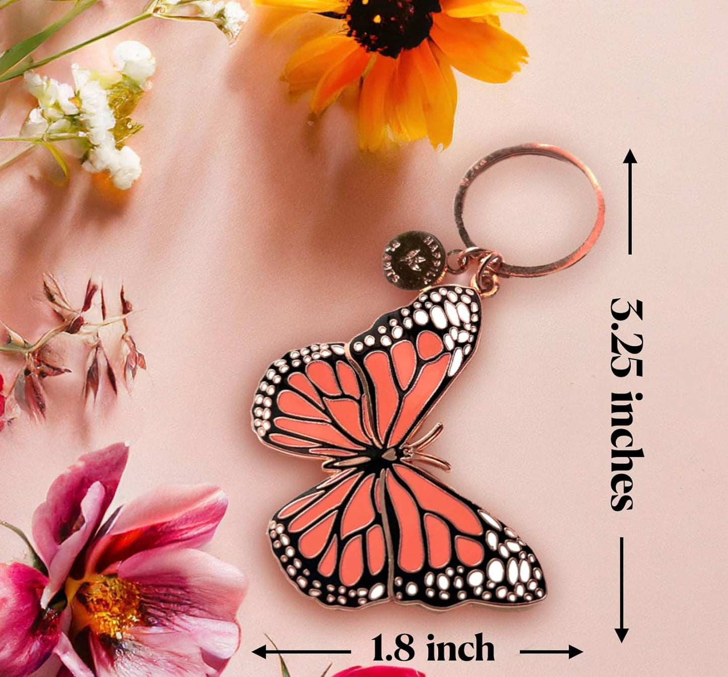 Cute Monarch Butterfly Keychain Coral Pink & Gold Butterfly Gift Keychain Accessories for Women Back pack,