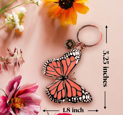 Cute Monarch Butterfly Keychain Coral Pink & Gold Butterfly Gift Keychain Accessories for Women Back pack,
