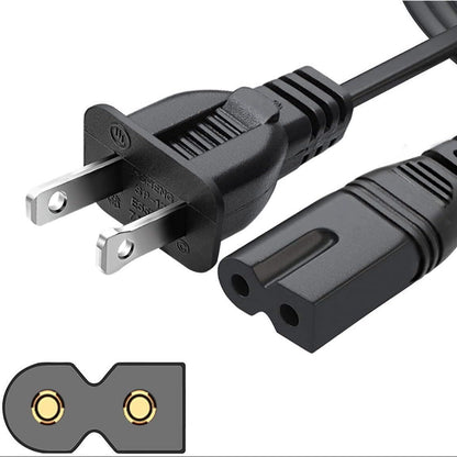 🔌 Polarized 2-Prong Power Cord – Copper Wire Core  NEMA 1-15P to C7 / C8 (IEC320) | Square / Round | UL Listed | Black