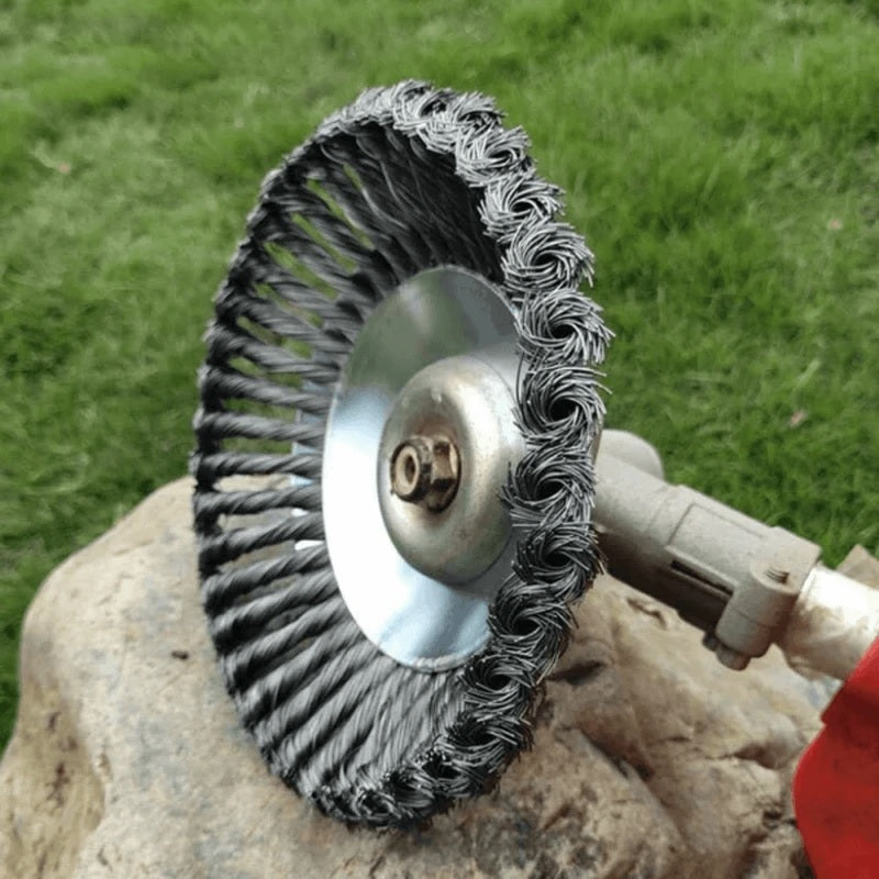8 Inch Grass Trimmer Head Derusting & Weeding Wheel | Rust & Dust Removal Plate with Fixing Kit | Steel Wire Brush Cutter for Lawn Mower & Garden Tools
