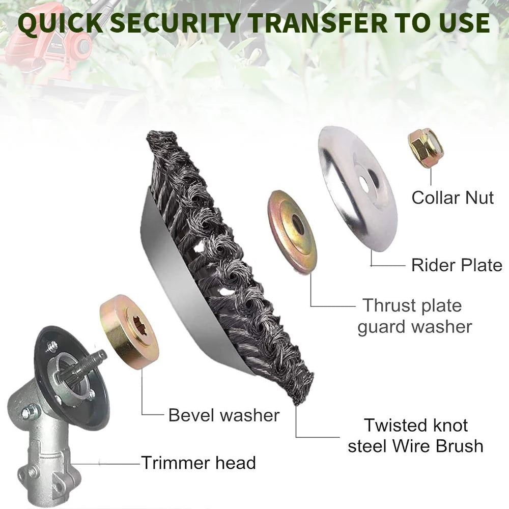 8 Inch Grass Trimmer Head Derusting & Weeding Wheel | Rust & Dust Removal Plate with Fixing Kit | Steel Wire Brush Cutter for Lawn Mower & Garden Tools