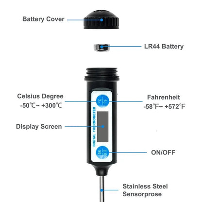 Digital Food Thermometer with Large LCD Display, Waterproof, for Cooking, BBQ, Kitchen , Liquid, Candle