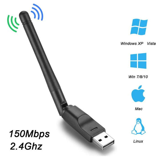 📶 150Mbps Wireless USB WiFi Adapter | Mini Network Card LAN Wi-Fi Receiver Dongle with Antenna | 802.11 b/g/n | Driver-Free | For Laptop, PC, Windows & Android