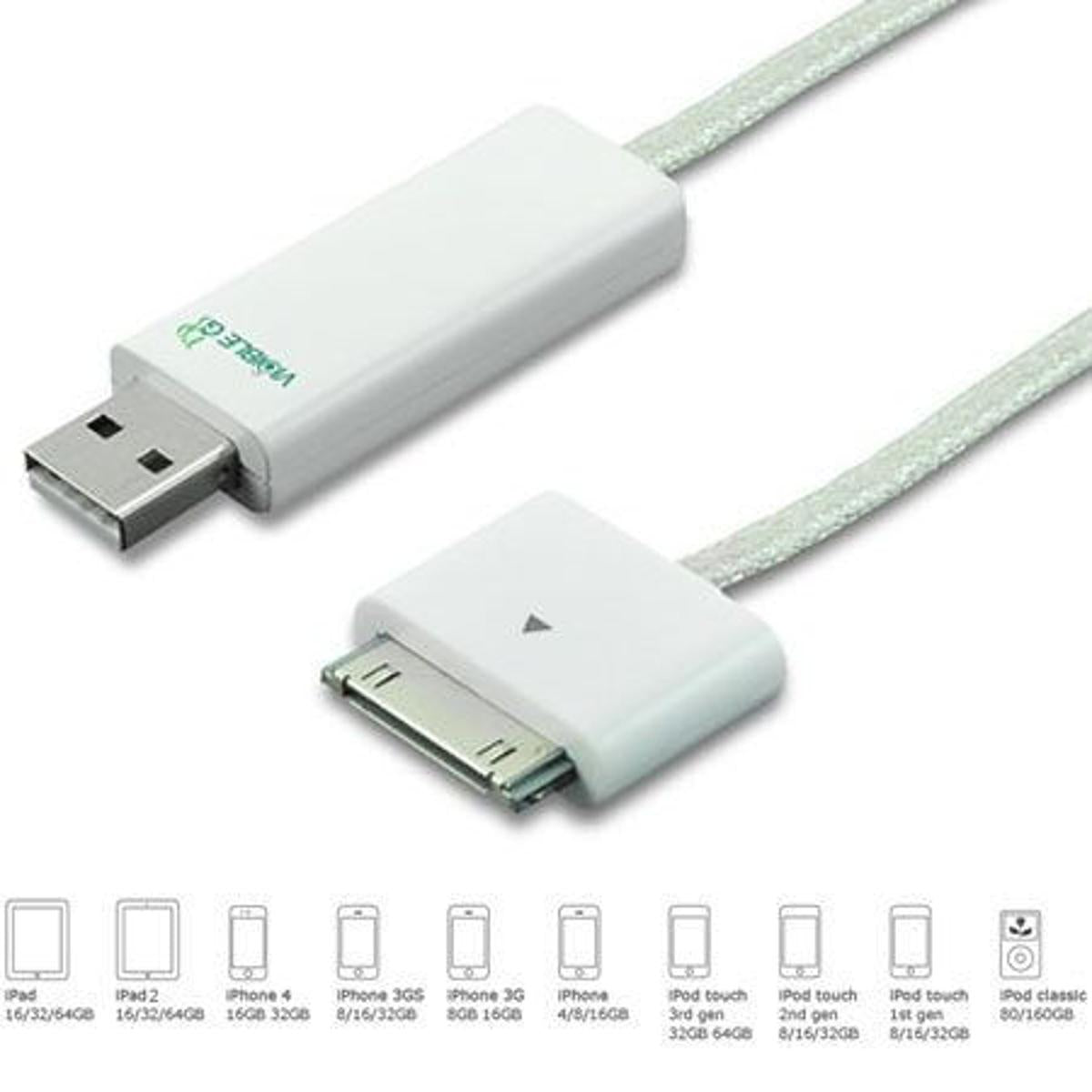 Dexim Visible Current Flow USB 30 Pin Data Cable White – Fast Charging &amp; Reliable Data Transfer for iPhone iPad iPod