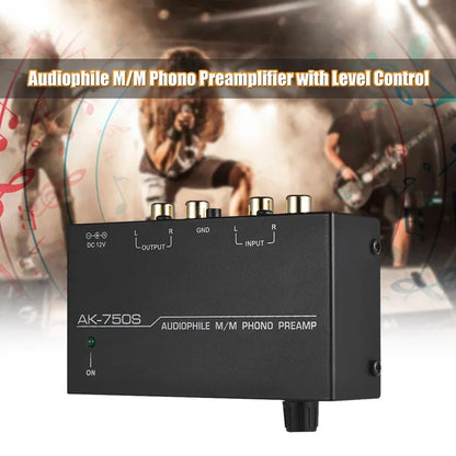 Generic Phono Preamp, AK-750S Audio Fan M/M Phono Preamp Amplifier, Level Control Preamp Amplifier RCA Input Output Interface US/EU Plug Adapter European Regulations