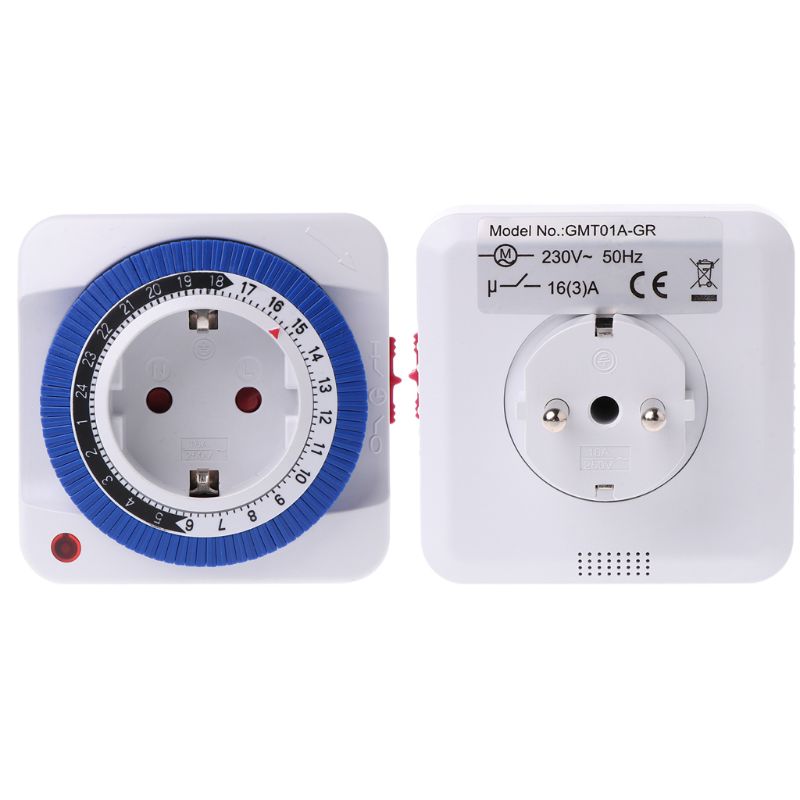 24-Hour 230V 16A Program Timer Socket Mechanical Outlet Timer EU Plug GMT01A-GR