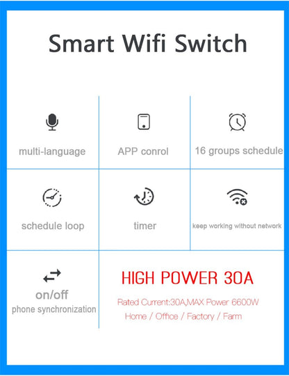 KTNNKG 30amps WiFi Switch for Garden Light, Pool Pump and Dust Collector,Support Remote Control,Compatible with Ewelink APP , Neutral Wire Required,110V 220V ac
