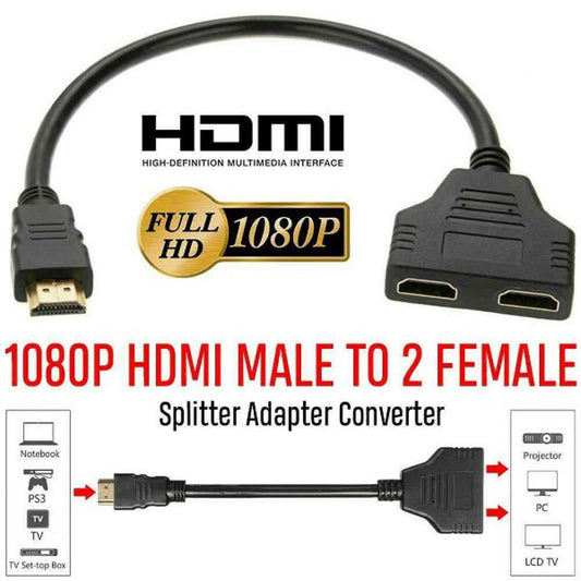 HDMI Male to Dual HDMI Twin Female 1 in 2 out Y Splitter Short Cable Converter for HDTV Xbox Blue-Ray DVD Players PS3, HDMI Male to Dual HDMI 1 Male to 2 Female HDMI Y Splitter Cable - Support Two TVs or Monitor Multi Monitor Adapter for HDMI HD, LED, LCD