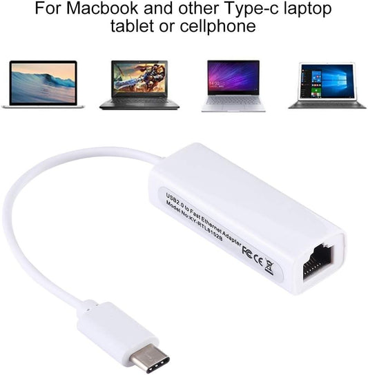 USB-C to Ethernet Adapter 10/100Mbps | Type-C to RJ45 LAN Network Card for Laptop, PC