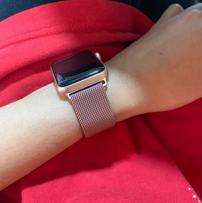 Rose Gold I Watch Band Magnetic Milanese Loop Stainless Steel Bracelet Strap Replacement Wrist Band for I Watch ( 38mm / 40mm / 41mm - Tea Pink)