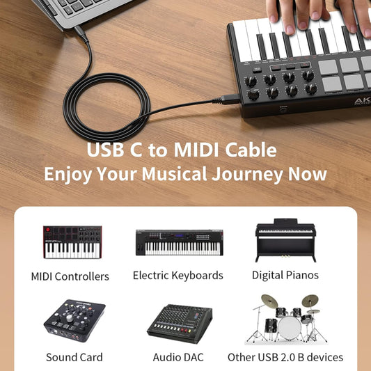 2 Metter high Quality USB 2.0 B to USB C Cable High-Speed Compatible with MacBook Pro/Air, HP, Canon, Brother, Samsung, Dell, MIDI to USB C Cable