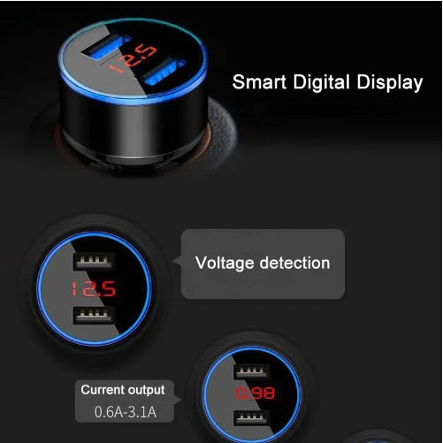 🔌 Dual USB Car Charger with Digital Voltmeter  Fast Charging | Real-Time Battery Monitoring | Smart Car Gadget