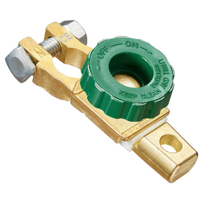 12V–24V Top Post Battery Cut Off Switch with Green Knob – Quick Disconnect Battery Isolator for Cars, Trucks, RVs & Boats