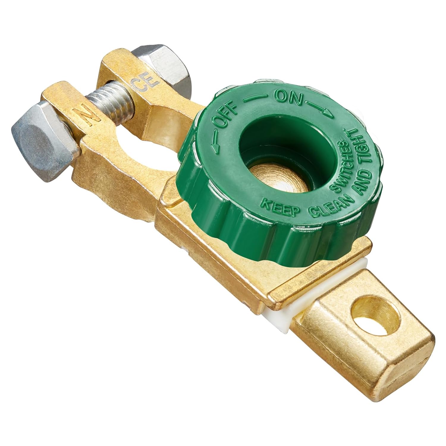 12V–24V Top Post Battery Cut Off Switch with Green Knob – Quick Disconnect Battery Isolator for Cars, Trucks, RVs & Boats