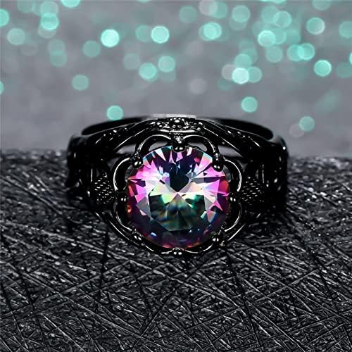 Luxury Rainbow Flower Ring for Women – Vintage Black Gold Color Zircon Wedding & Engagement Ring | Elegant Floral Hollow Design