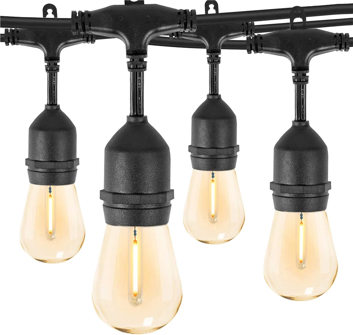 S14 Outdoor String Lights – mains powered, 128 FT, 38 plastic LED bulbs, IP65 waterproof, heavy-duty festoon lights for backyard/patio/café/balcony/party/wedding