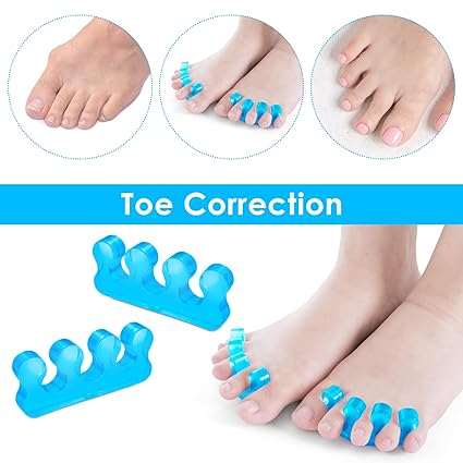 Toe Separators for Nail Polish, Silicone Toe Separator, Straighteners and Correctors for Overlapping Toes, Bunions, Hammer Toe, Foot Pain Relief for Men and Women (Blue)
