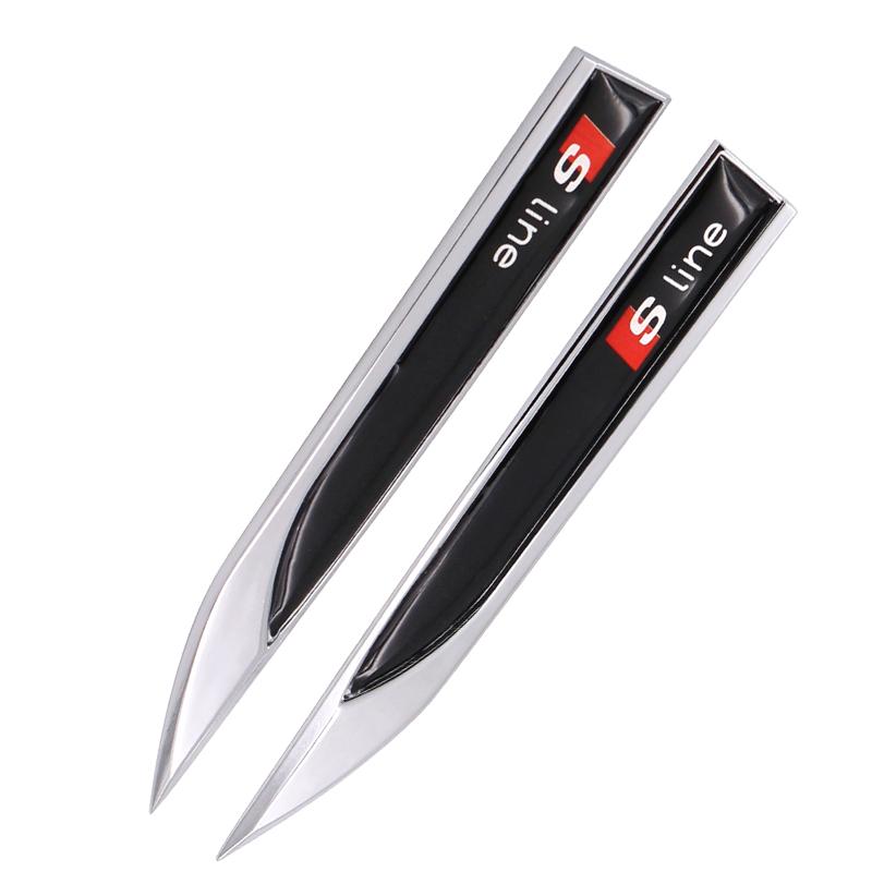 S-LINE Fender Badge For Audi S, ABS Plastic Nickel and Black/Red Color 14cm - 1.5 cm