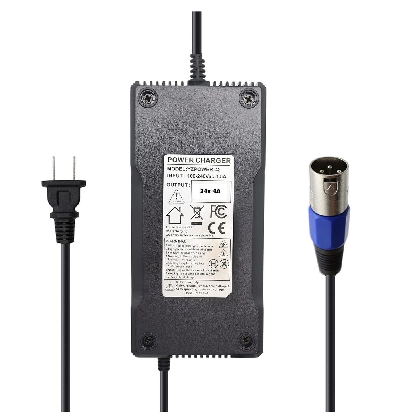 24V 4A Smart Battery Charger with XLR Connector – Automatic Charger for 24V AGM, GEL & Sealed Lead Acid Batteries