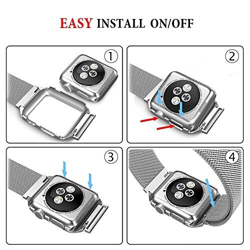 Smart Watch Strap 42mm Stainless Steel Mesh Milanese Loop Magnetic Replacement Wrist Band Metal Protective Case i watch Series 3 Series 2 Series 1 Black
