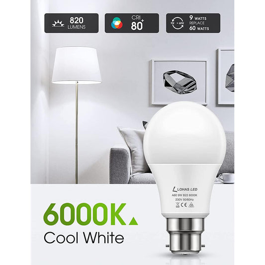 LED Bulb LOHAS A60 9W High Brightness B22 220V-240V 820LM Cool White 6000K