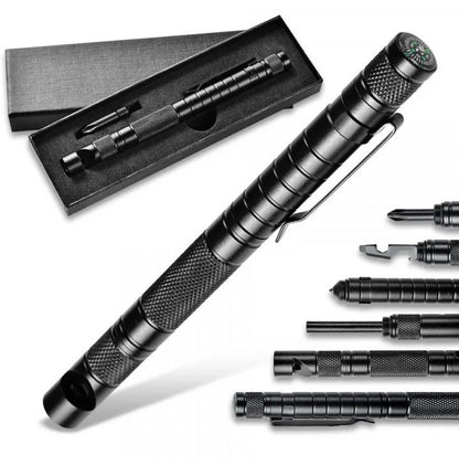 Pen Emergency Metal Tool Survival Kit Compass Whistle Camping Hiking Outdoor Emergency fire starter Screw Driver Cuter etc. the perfect gift for him A One