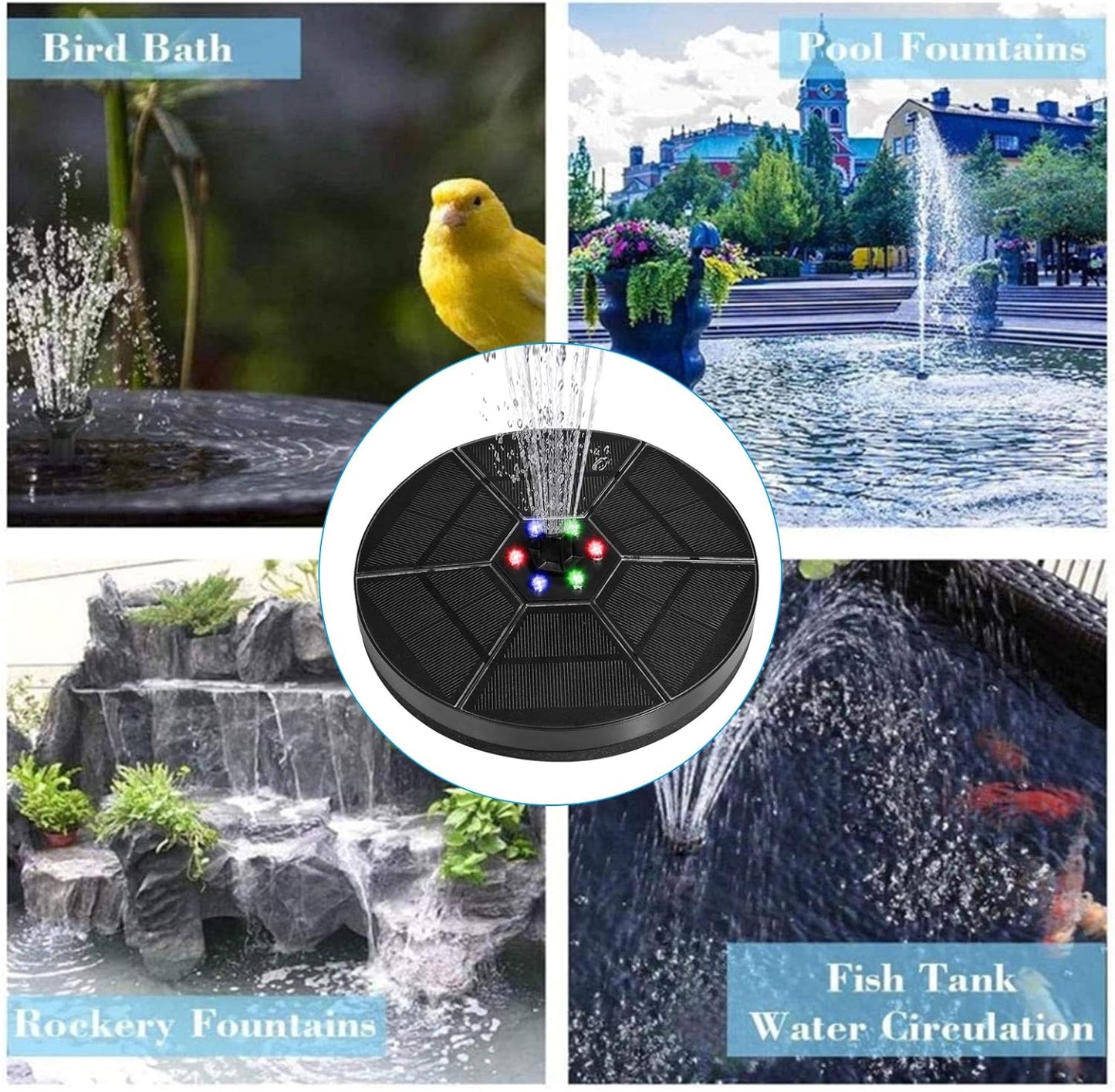 Solar Water Fountain 18 Cm with 1 nozzles, Floating Solar Powered Fountain Pump for Bird Bath  Garden Pond Pool Outdoor  Round