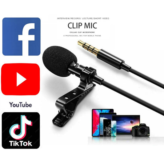 Mic 3.5 mm Clip on Collar Microphone cable length For Smart phones DSLR - Collar Mic