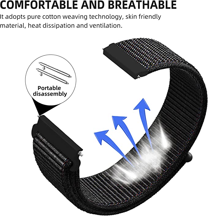 20mm 1 pcs Black + Check Gray Fashion Smart Watch Band for Garmin venu 2 Fenix 7S / 6S / 5S / 5S Plus Fenix 7/6/5/5 Plus Vivoactive 4 Forerunner 55/245/645/158 Nylon Smartwatch Strap Breathable Quick Release Slim Thin Sport Band
