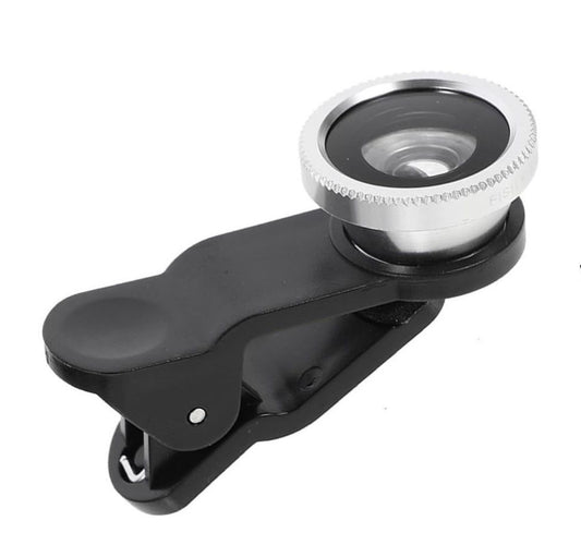 Fish Eye Lens 3 In 1 Metal Mobile Lenses Fish Eye Clip-On Wide Angle Camera Lens for Phone – Compatible with All Smartphones, Tablets, iOS & Android